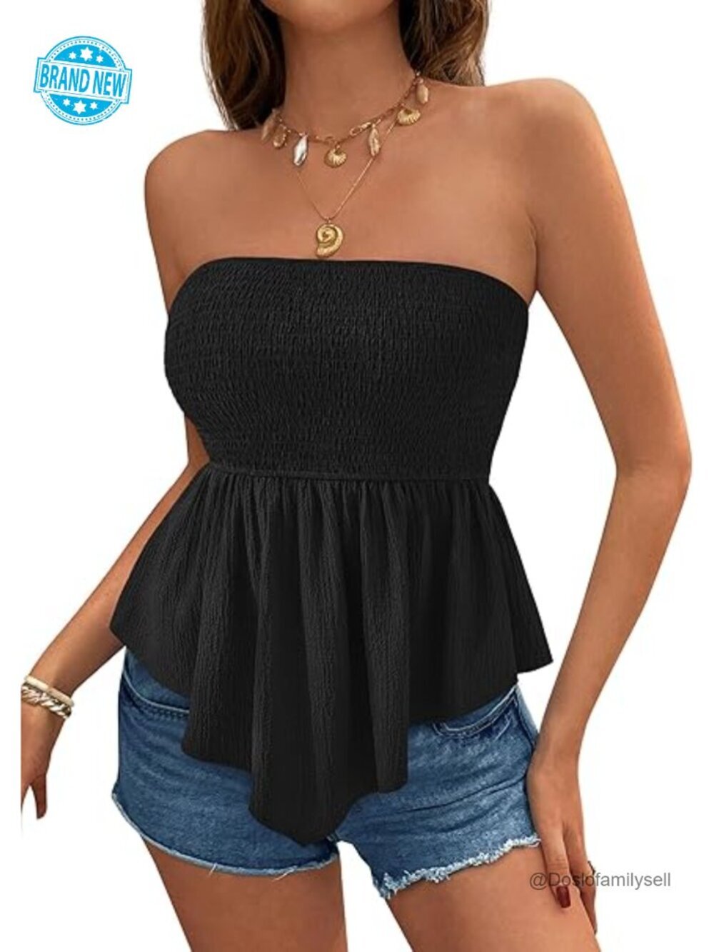 Strapless Smocked Tube Top Peplum Bandeau Shirt Going Out Date Spring